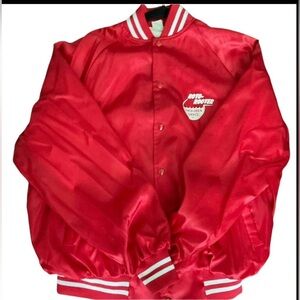 Vintage lightweight bomber red 7 button jacket, size XL RotoRooter